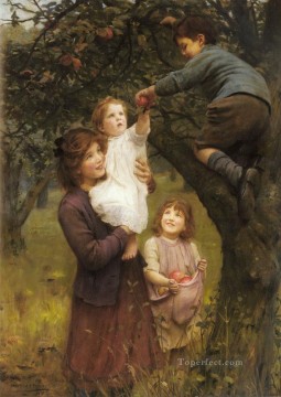 リンゴ狩りのどかな子供たち アーサー・ジョン・エルスリー Oil Paintings